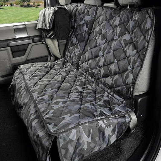 4Knines Bench Seat Covers for Trucks with Dog Hammock & Split-Tech - Rear Seat Protector for Dogs Fits Full Size Crew Cab with Split Bench Seats - Waterproof Dog Seat Cover (Passenger Side, Camo)