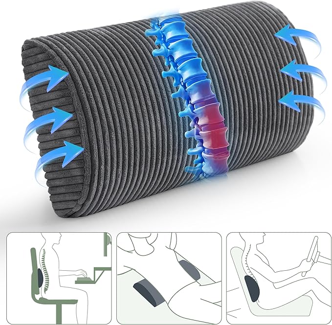 HIGOGOGO Lumbar Support Pillow for Recliner Chair/Accent Chair/Couch, Memory Foam Back Support Cushion for Elderly, Recliner Cushions for Back Rest, Pain Relief, Reading, Washable Cover, Dark Grey