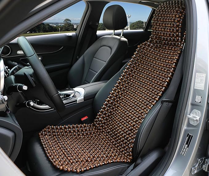 Natural Wood Beaded Seat Cover Massaging Cooling Cushion for Car Truck. Keeps The Back from Getting Sweaty While Driving. Makes Driving More Bearable and Less Painful On Long Trips