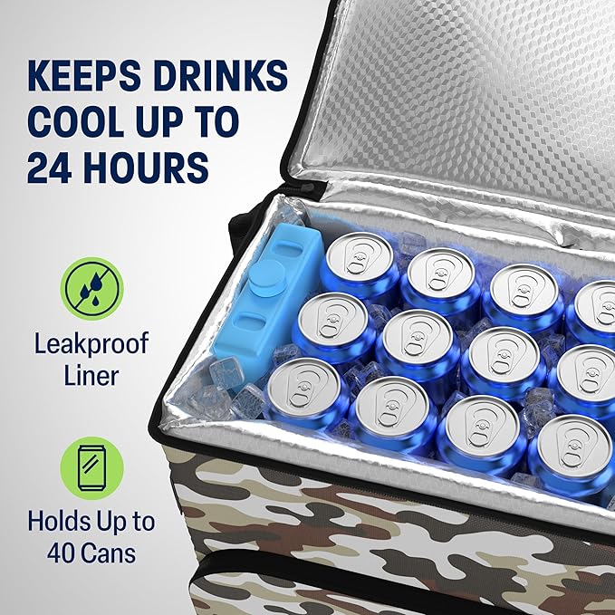 Insulated Backpack Cooler with Foldable Seat - 40 Cans, 24 Hour Cooling, Breathable Straps, Lightweight Leak Proof Liner, Portable Cooler Backpack Bag for Men Women Beach Travel Camping Picnic Hiking