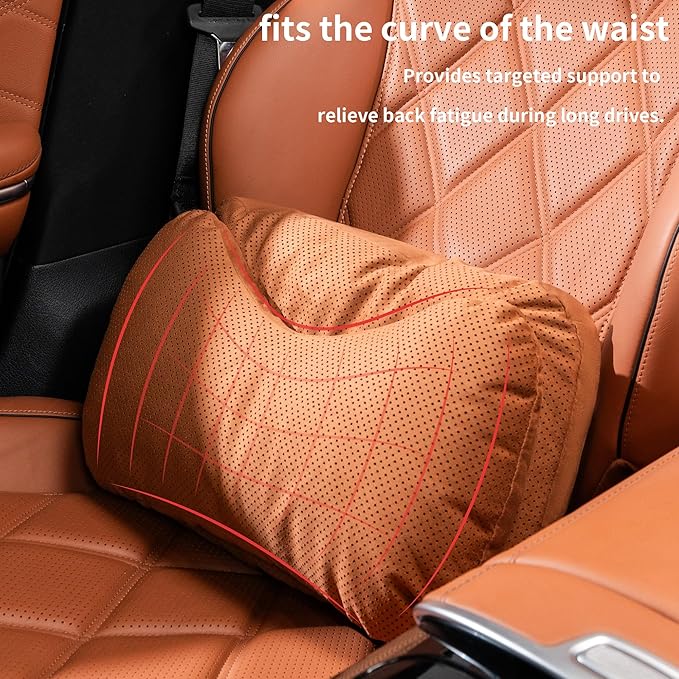 Car Lumbar Support Pillow, Lower Back Support for Driving Seat Suede Lumbar Pillow for Office Chair, Lumbar Pillow for Lower Back Pain Relief and Improve Posture (Orange)