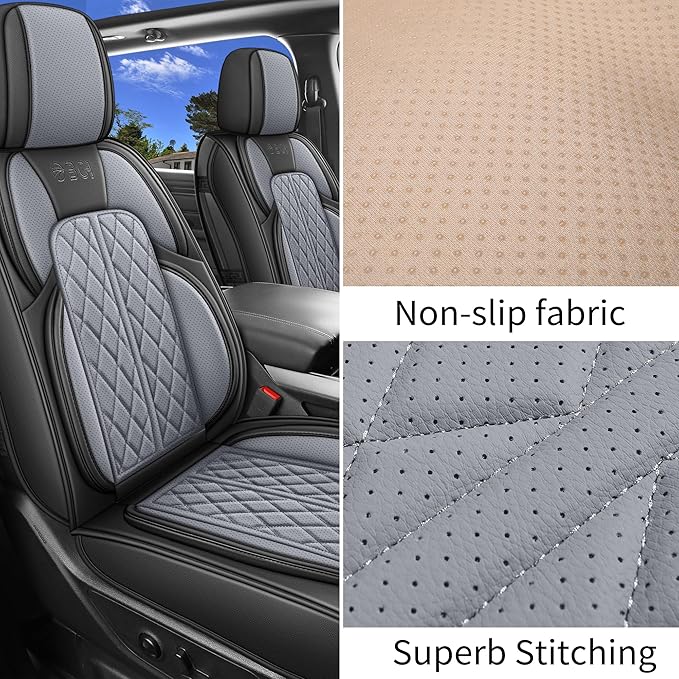 Car Seat Cover Custom Fit for Dodge Ram 1500 2500 3500 2002-2026 Faux Leather Seat Cover Set Compatible with Crew Quad Regular Cab Pickup Truck Cushions (Black & Grey, Full Set, Flat Rear)