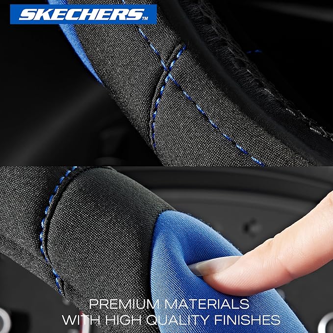 Skechers Steering Wheel Cover, Memory Foam Car Steering Wheel Cover,14.5-15inch Anti-Slip Safety Comfortable Desgin, Universal Accessory for Diverse Cars, Truck,SUV (Black & Blue)