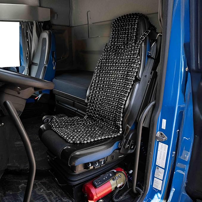 ZONETECH Beaded Seat Cover for Cars Cooling, Massage Cushion, Car Seat Natural Wooden Beads for Semi Truck, Trailer, Car (Black, 1-Pack)