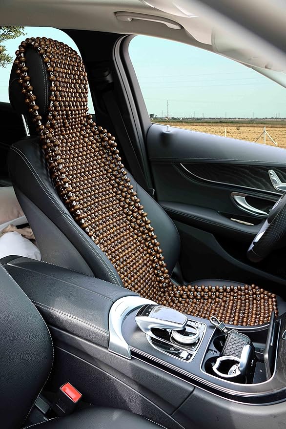 Natural Wood Beaded Seat Cover Massaging Cooling Cushion for Car Truck. Keeps The Back from Getting Sweaty While Driving. Makes Driving More Bearable and Less Painful On Long Trips