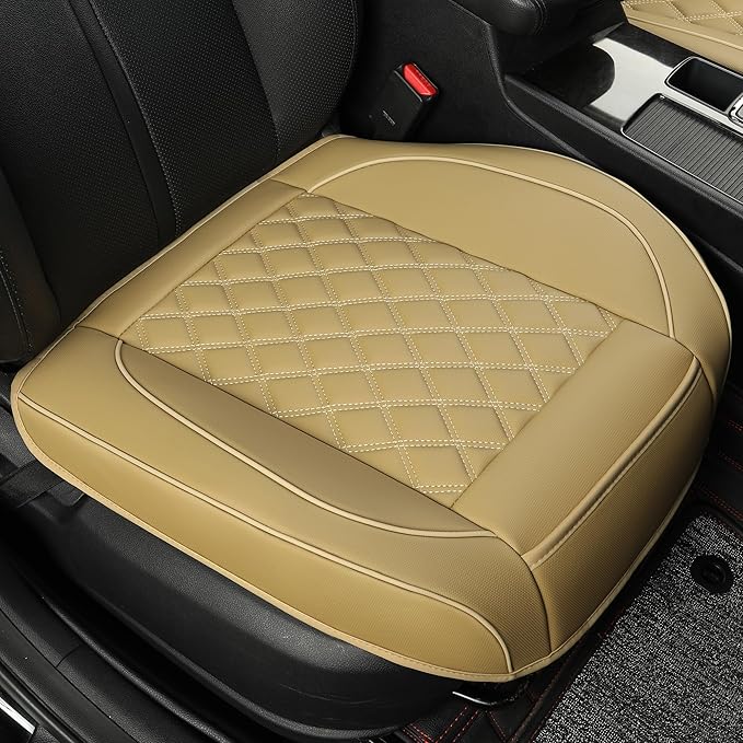 1 Pack Leather Front Car Seat Covers,Bottom Seat Covers for Cars,Driver Car Seat Cover,Luxury Seat Protectors,Waterproof,Full Wrap,for Most Vehicles,Sedan,Truck,SUV(Beige)