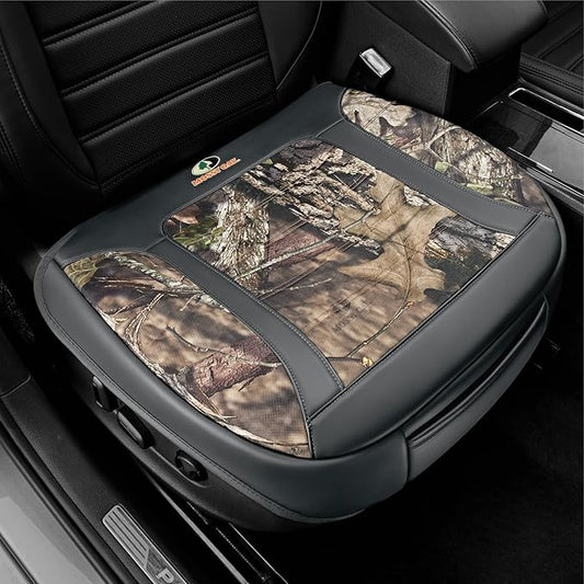 Mossy Oak Car Seat Cover, Luxury Faux Leather Front Bottom Seat Cushion Cover, Universal Anti-Slip with Wrap-Around Design and Storage Bags, Suitable for Most Vehicles - Gray Color 1 Piece