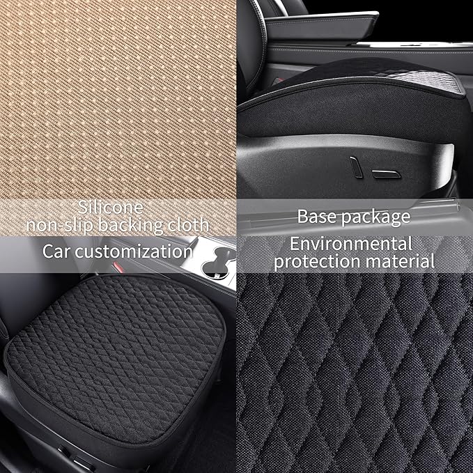 SanQing 2PCS Car Seat Cover Luxury Linen Front Seat Covers for Model Y 2023-2024 Car Seat Bottom,Heavy Duty Seat Cushion Protector Without Backrest (Black Front, Model Y)